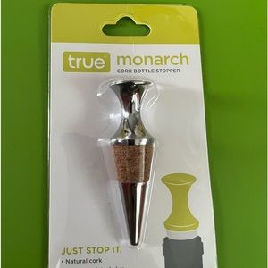 True Brand STOPPER Wine bottle Chrome & CORK lid just stop it MONARCH standard